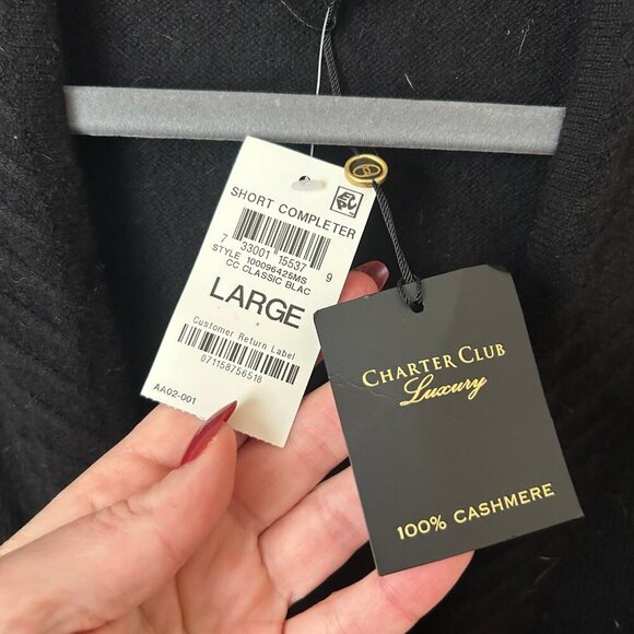 NWT Charter Club Luxury Black Cashmere Open Front Cardigan Women’s Size Large - Picture 3 of 7